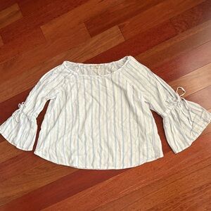 Hollister Top Bell Sleeve Boho Striped Blue White Cold Shoulder Size XS Festival